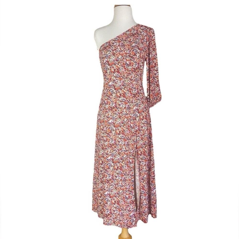 American Eagle One Shoulder Floral Dress Midi Slit Viscose Made in Italy